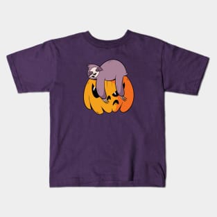 Funny Sloth Sleeping on Jack-o-Lantern Kids T-Shirt